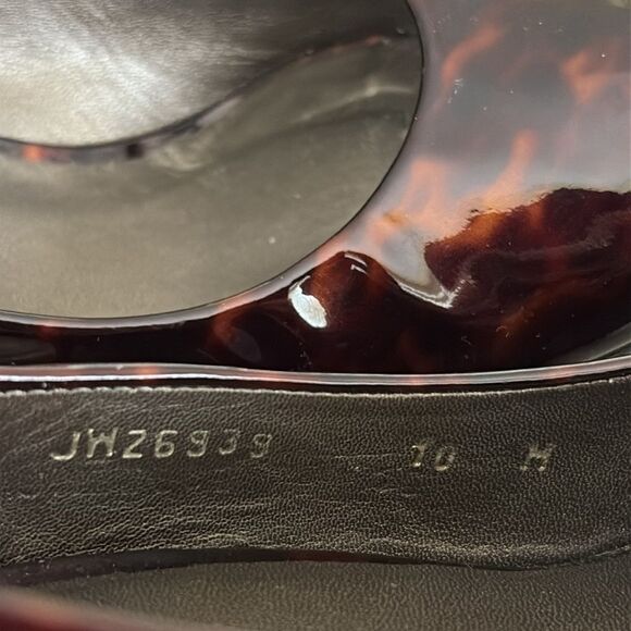 Stuart Weitzman Tortoise Shell Patent Leather Peep Toe Wedge Slingback Heels - Picture 13 of 13